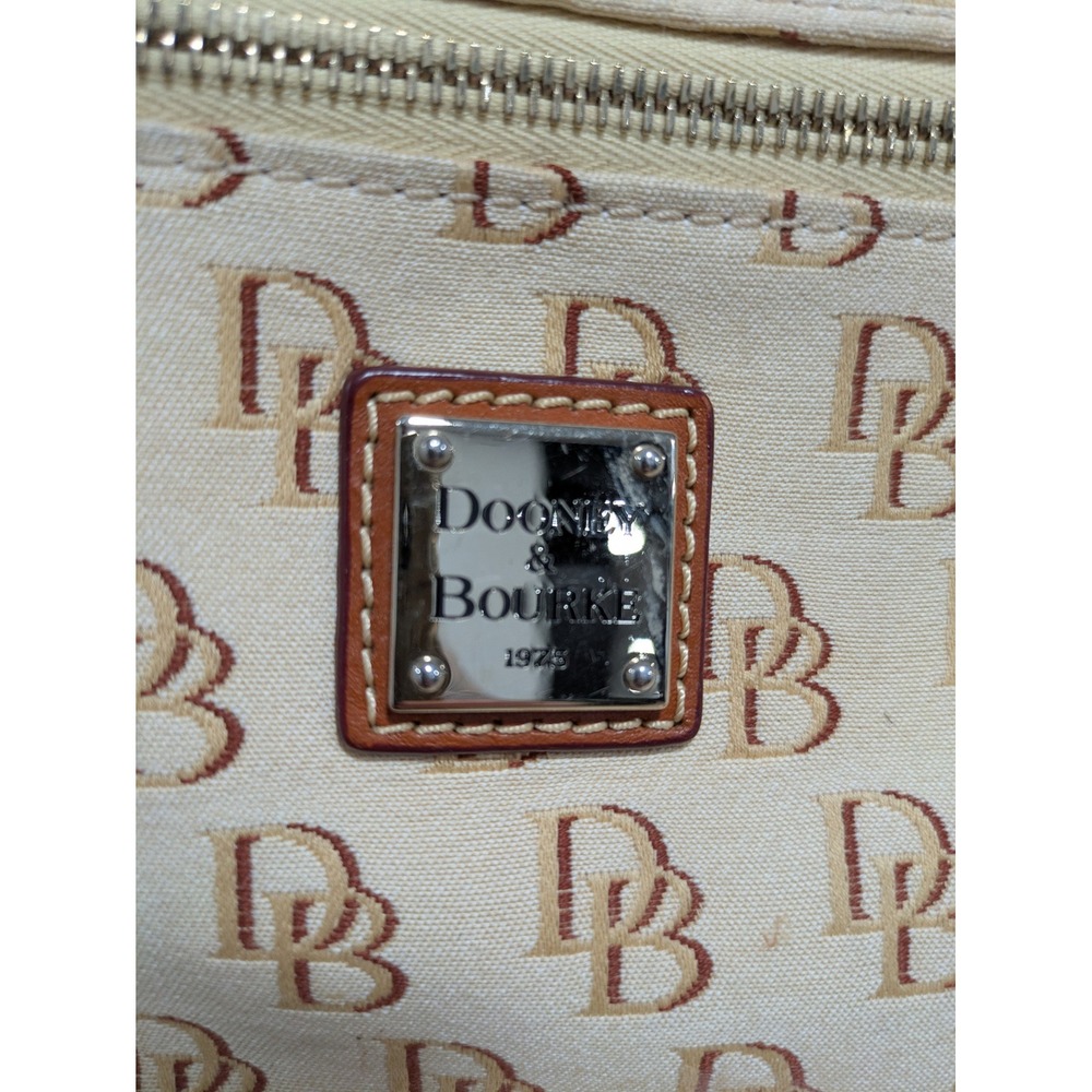 Womens Dooney & Bourke DB Monogram Beige Canvas Leather Satchel Shoulder Bag OS - Picture 2 of 5